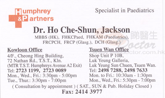 Dr HO CHE SHUN JACKSON Name Card